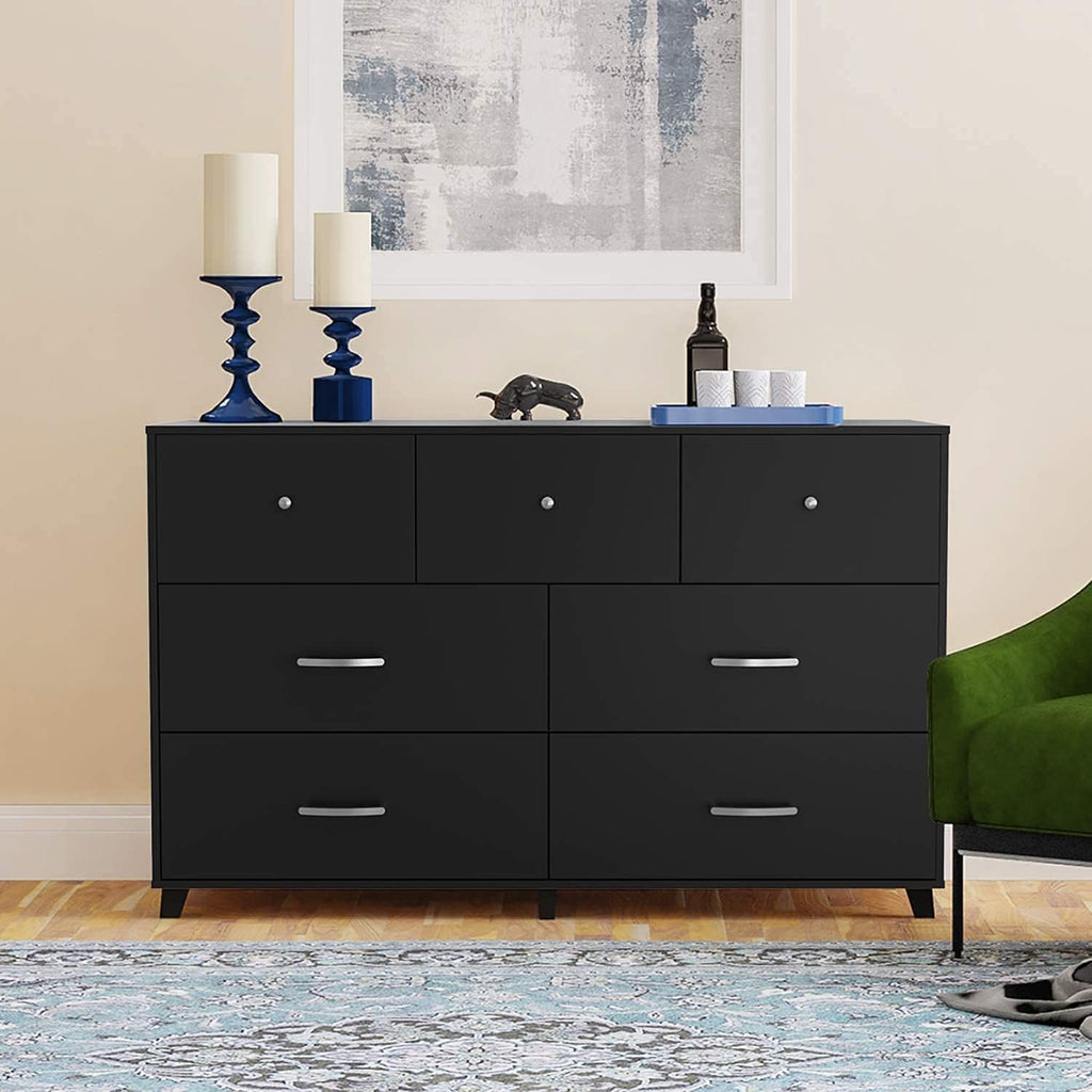 Black 6 Drawer Wood Dresser M8854
