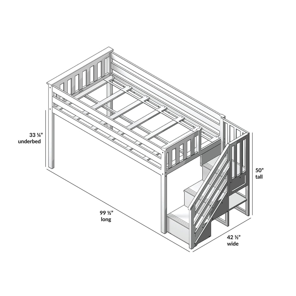 Twin-size Low Loft with Stairs - White G813979