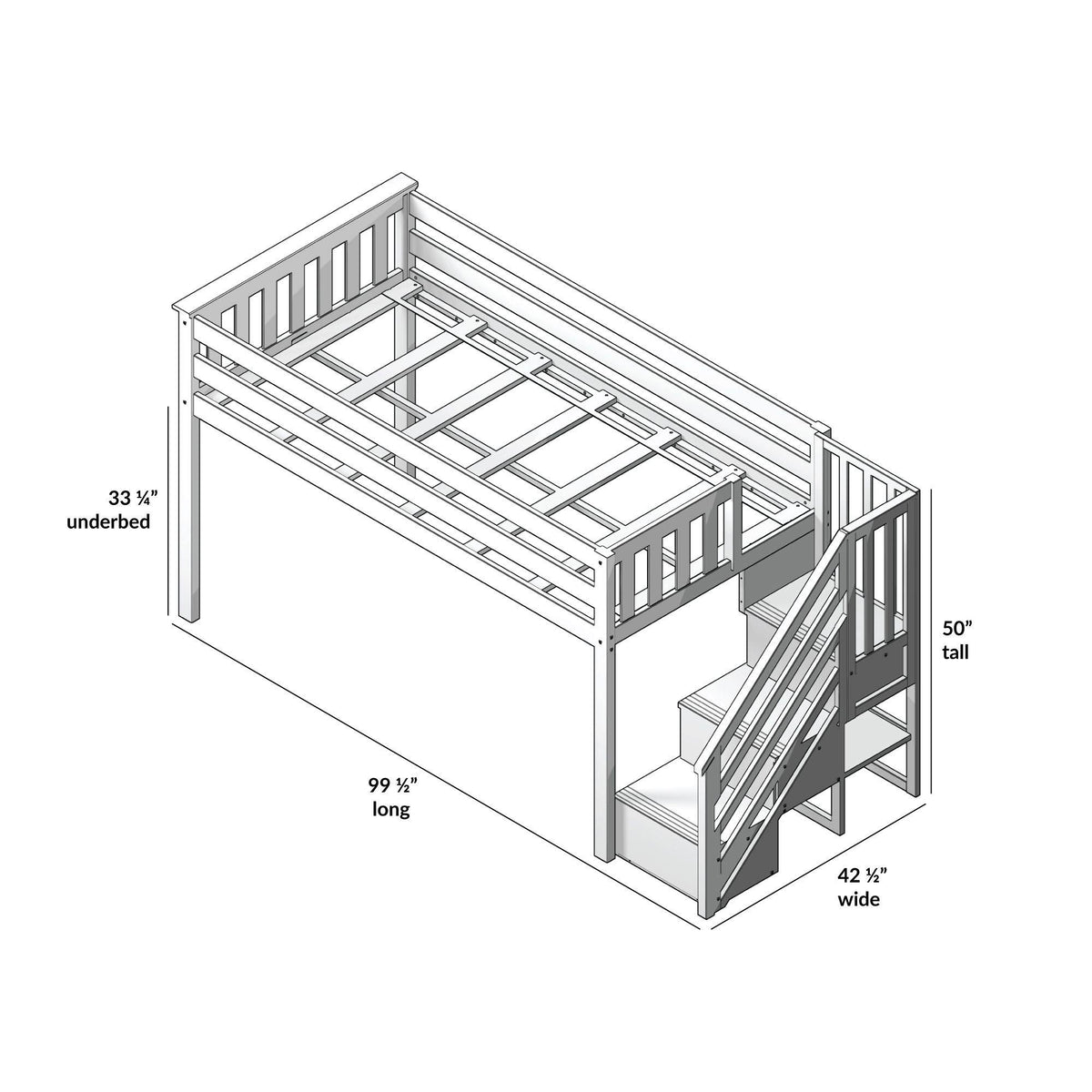 Twin-size Low Loft with Stairs - White G813979