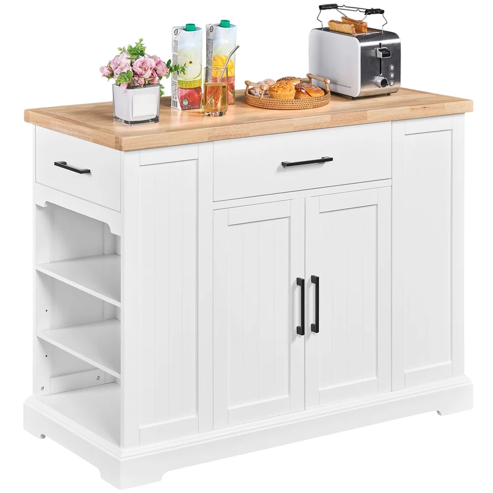 White Wooden Rolling Kitchen Island with Drawer J225549