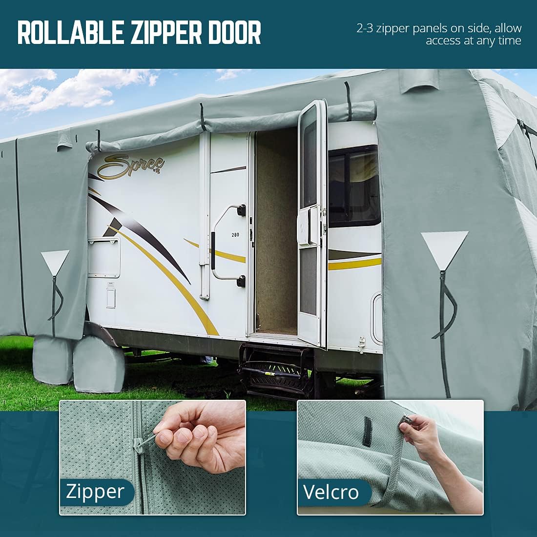 5 Layers Waterproof RV Cover with Straps & Tire Covers Y213945