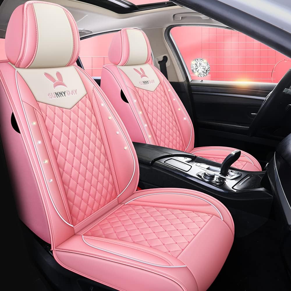 Pink PU Leather Car Seat Covers Full Set I447