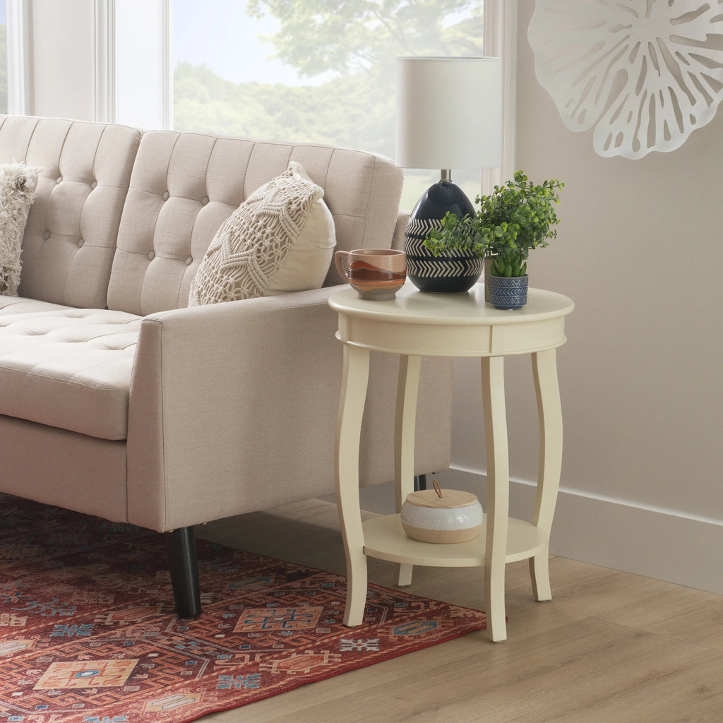 White Round Side Table with Shelf K79585