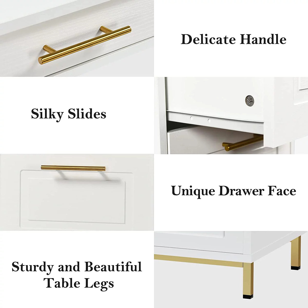 White and Gold Computer Desk with 4 Drawers E97203