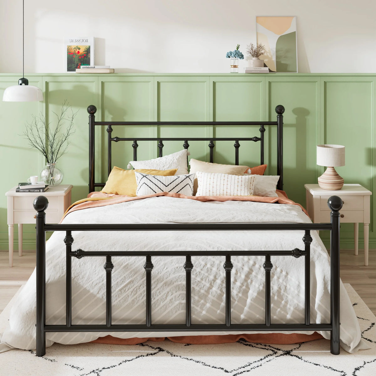 Black Queen Size Metal Platform Bed Frame with Headboard & Footboard R774181