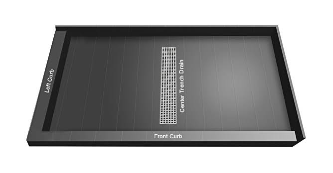 Tile Redi Double Threshold Shower Base with Center Trench Drain and Grate, Silver Z772818