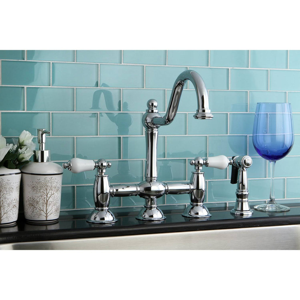 Brushed Nickel Bridge Kitchen Faucet with Brass Sprayer J997