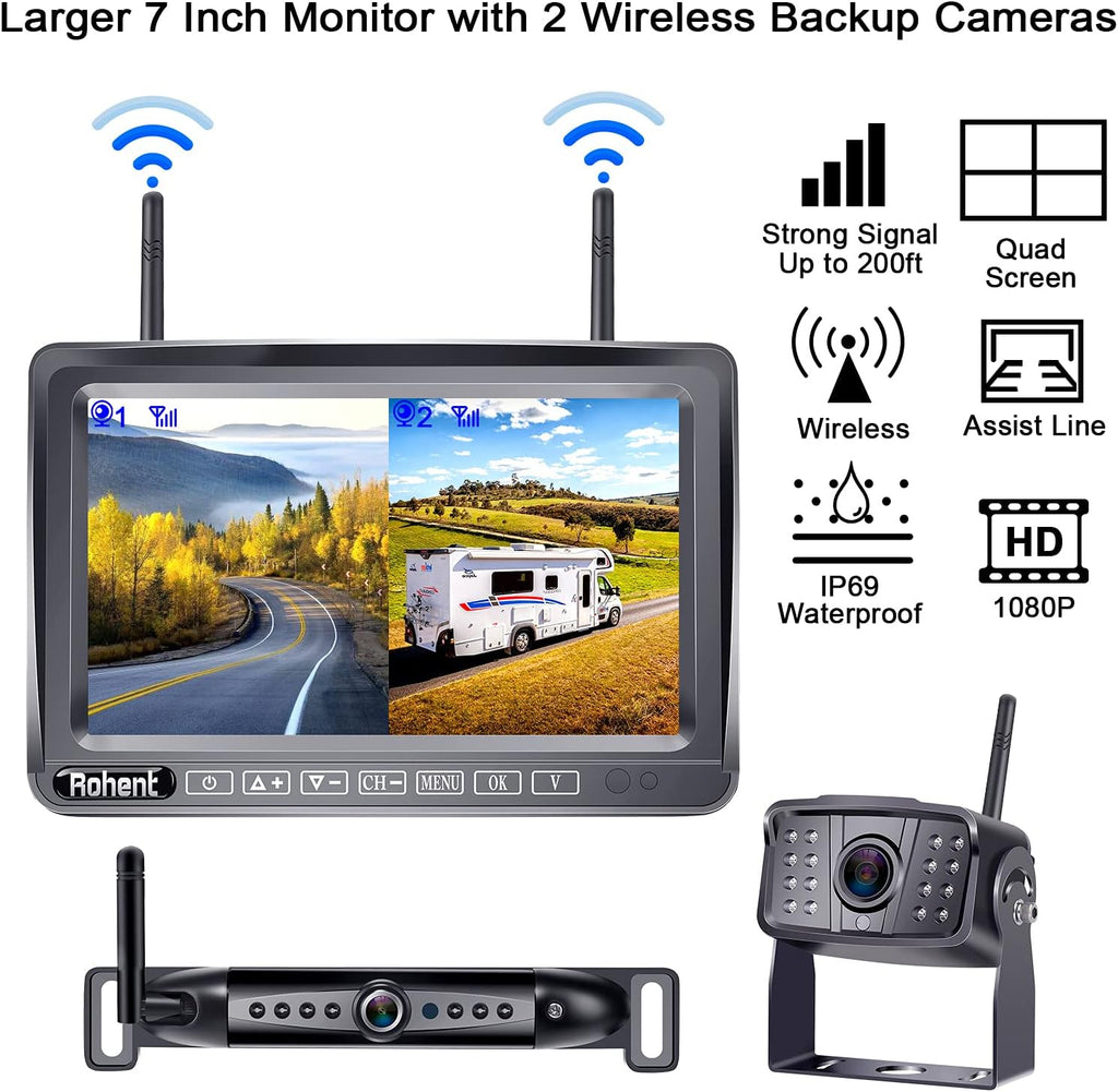 Wireless Backup Camera System with 7 Inch Monitor and 2 Cameras Z1665