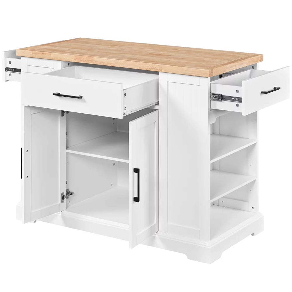 White Wooden Rolling Kitchen Island with Drawer J225549