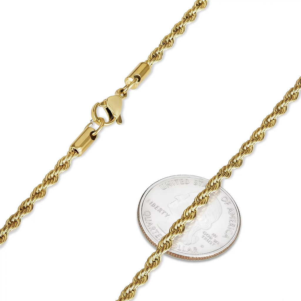 24k Yellow Gold Plated Stainless Steel Twisted Rope Chain Necklace 22 inches B490907