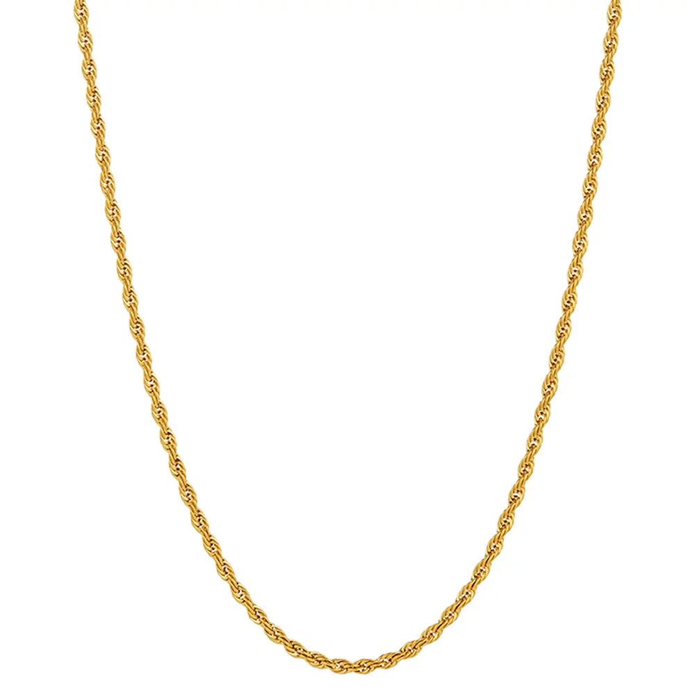 24k Yellow Gold Plated Stainless Steel Twisted Rope Chain Necklace 22 inches B490907