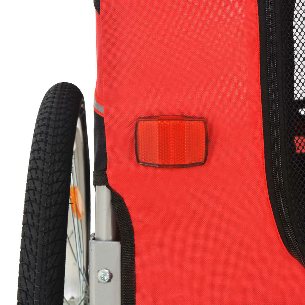 Red Black Folding Dog Bike Trailer with Mesh Windows and Safety Flag J33839