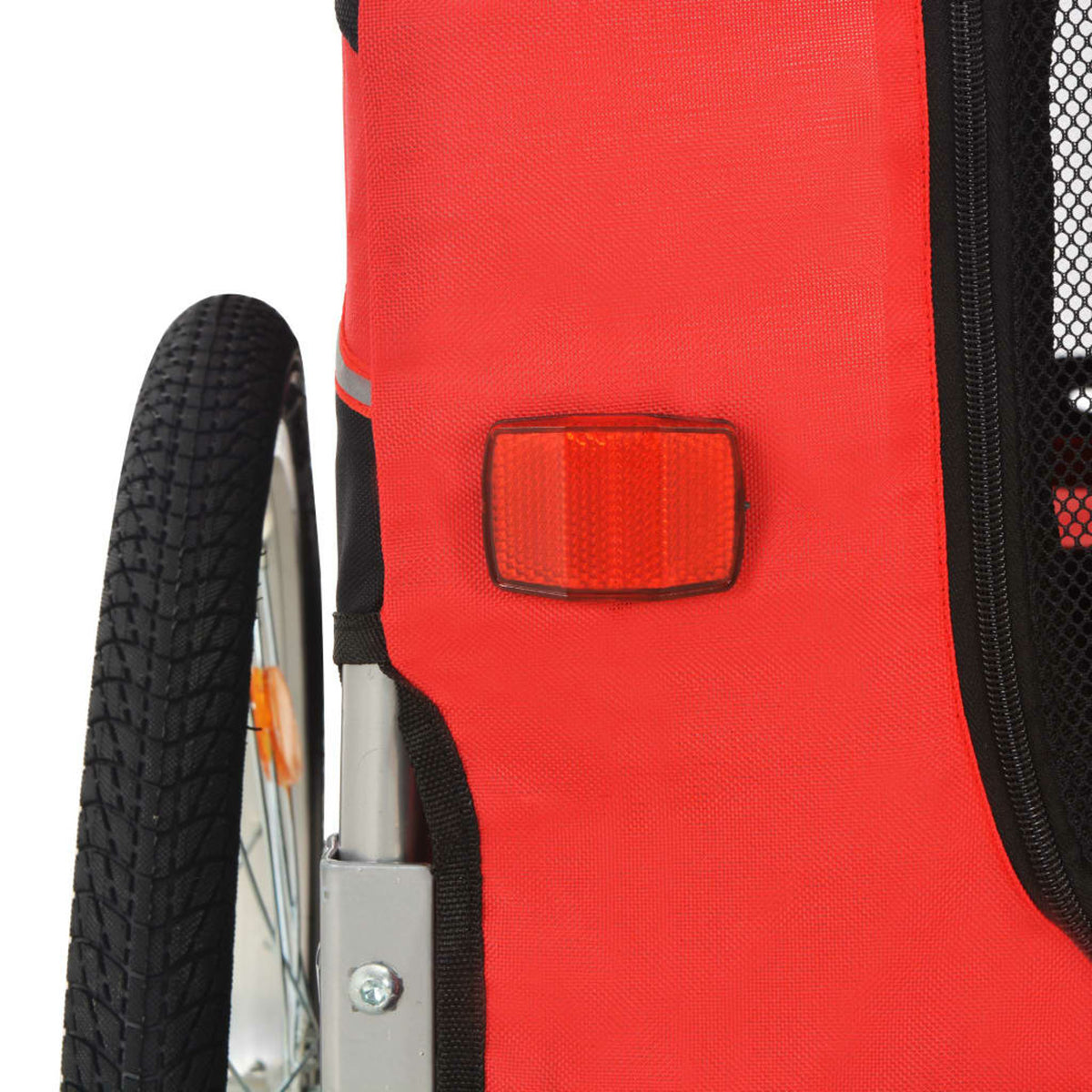 Red Black Folding Dog Bike Trailer with Mesh Windows and Safety Flag J33839
