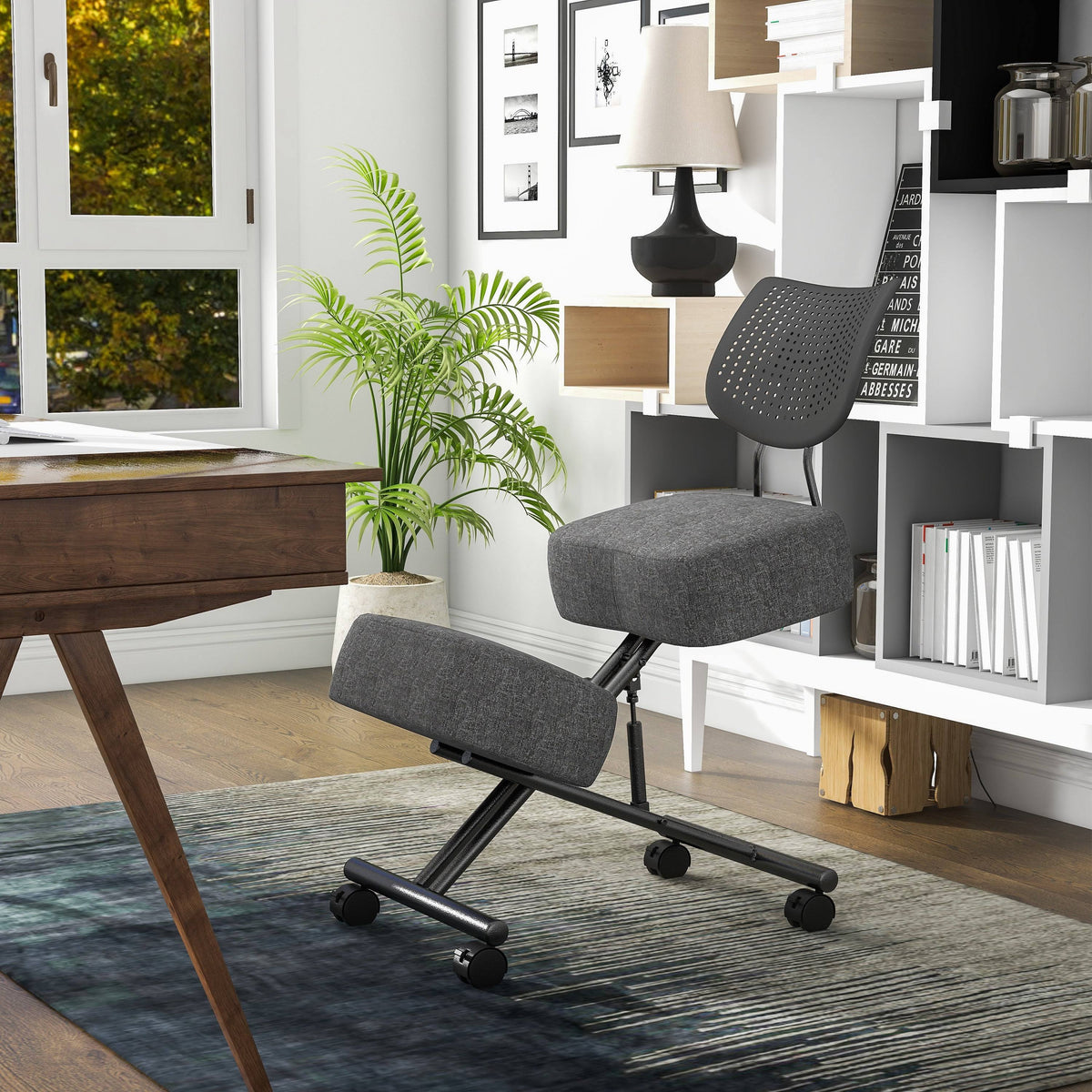 Black Height Adjustable Kneeling Chair with Back Support L9253