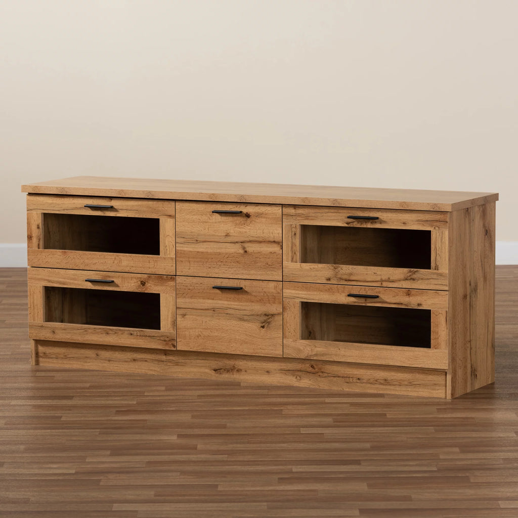 Oak Brown Finished Wood 2-Drawer TV Stand R207288