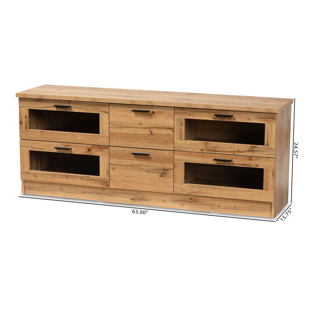 Oak Brown Finished Wood 2-Drawer TV Stand R207288