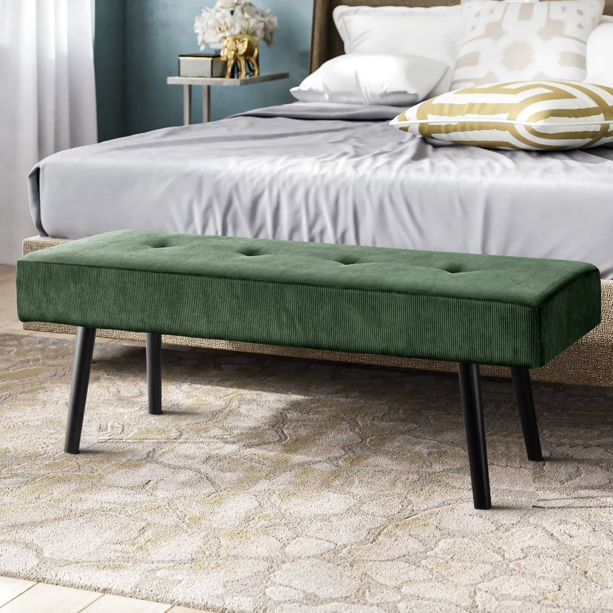 Modern Entryway Bench Corduroy Seat Green Z37090