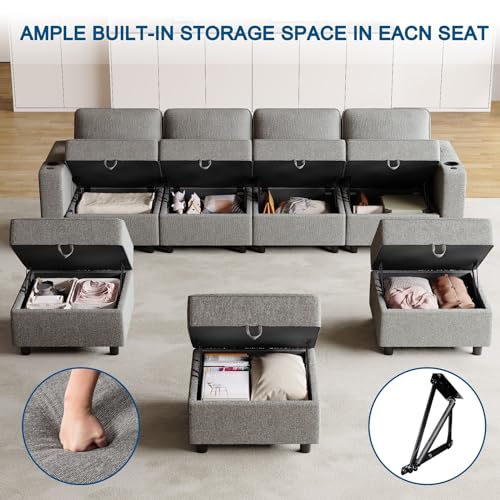 Modular Sectional Sleep Sofa with Storage and LED Light W3895