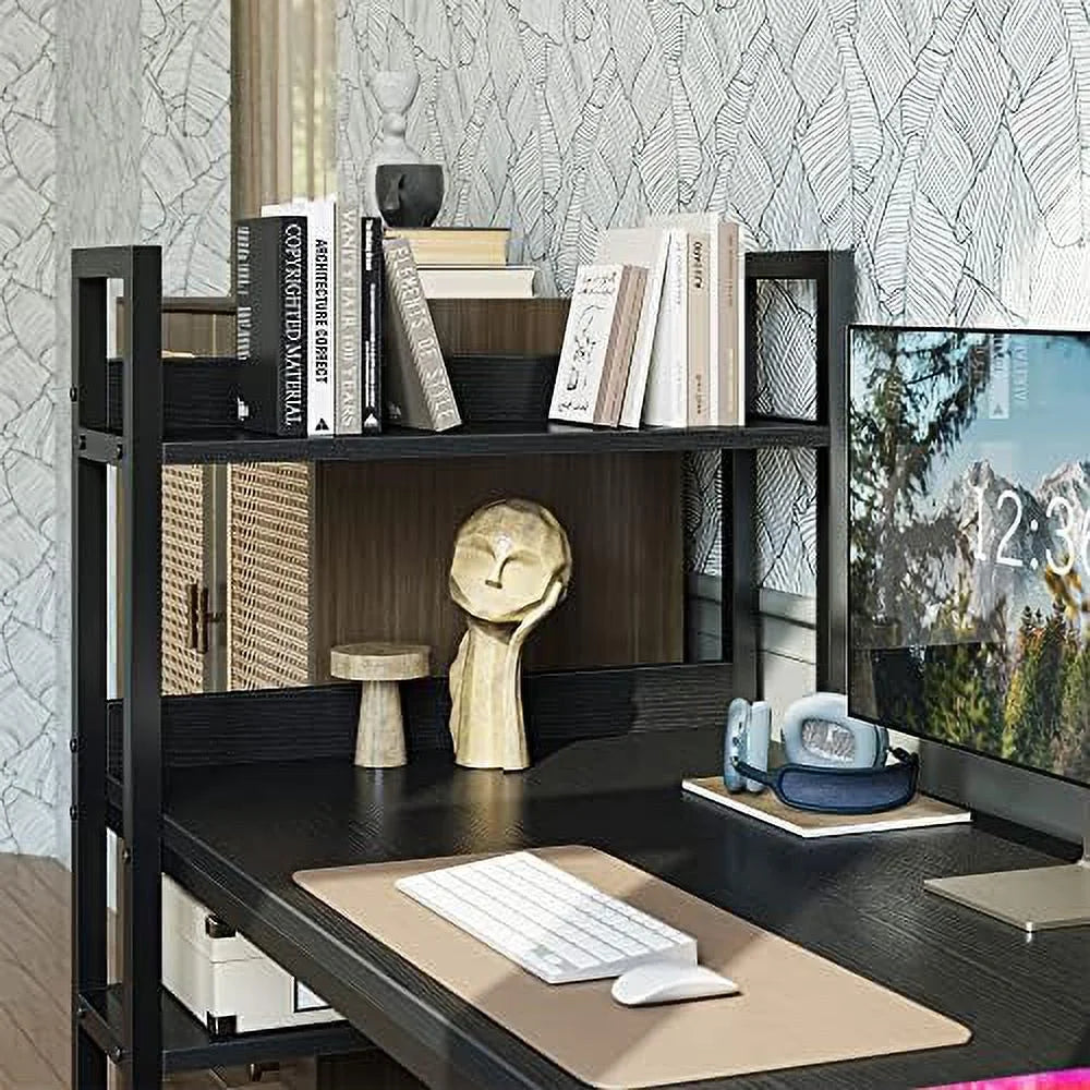 55 inch Black Computer Desk with Shelves M278