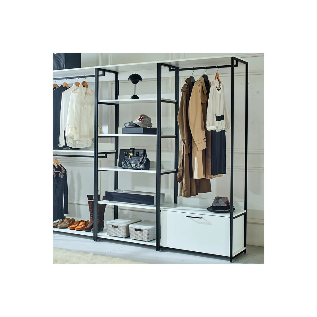 White Freestanding Wood Closet System with Metal Frame I14575