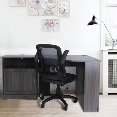 Grey 2 Piece L-Shape Writing Desk Office Set with Chair Q411