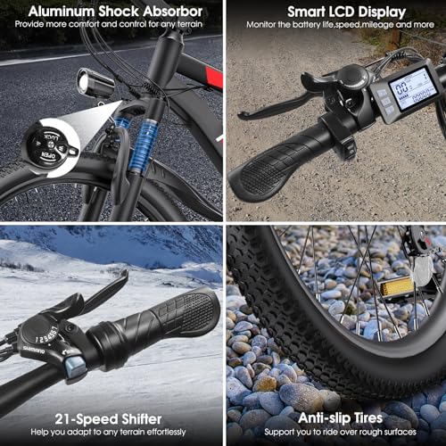 26" Electric Mountain Bike with 48V 374.4WH Battery, 21 Speed B121