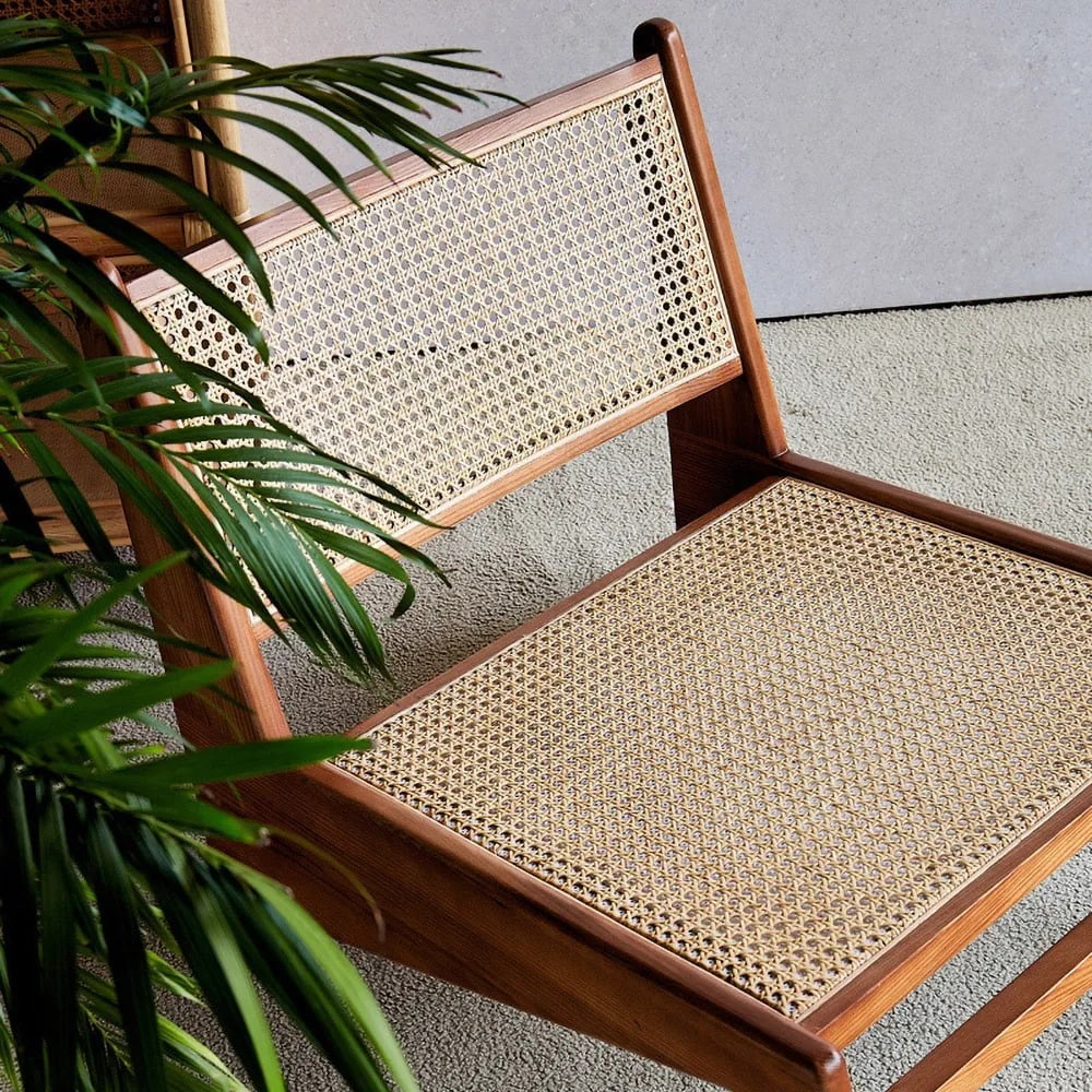Walnut Rattan and Wood Lounge Chair Y636