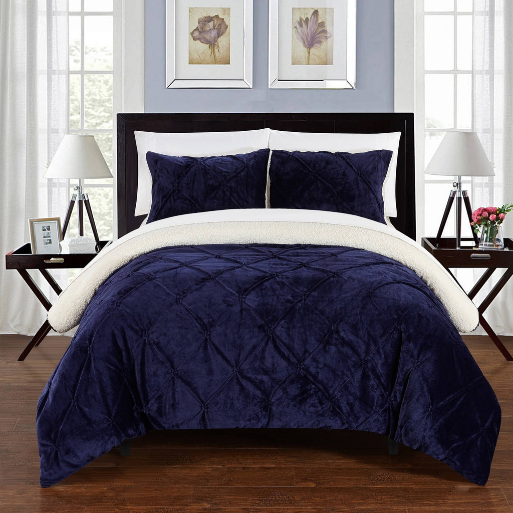 Navy 3 Piece Queen Comforter Set W444