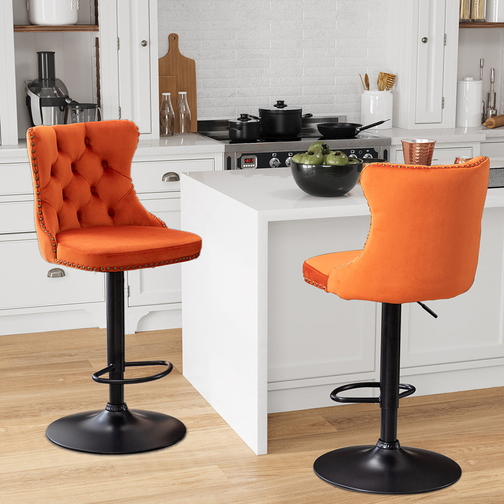Velvet Swivel Bar Stools Set of 2 with Nailheads Trim B994