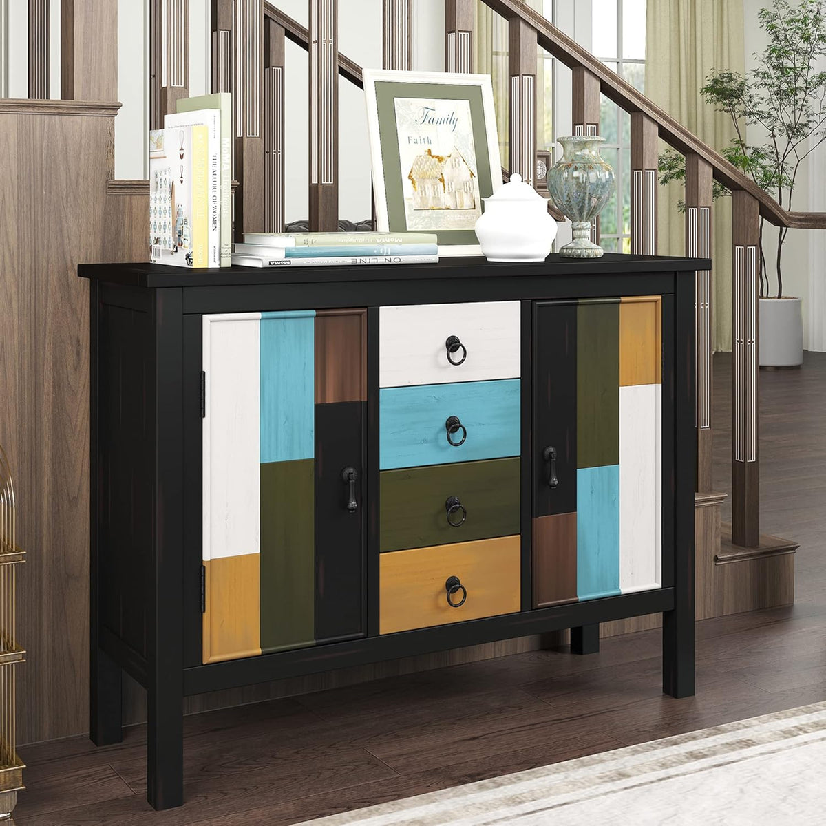 Wood Storage Cabinet with 4 Drawers and 2 Cabinet B4117