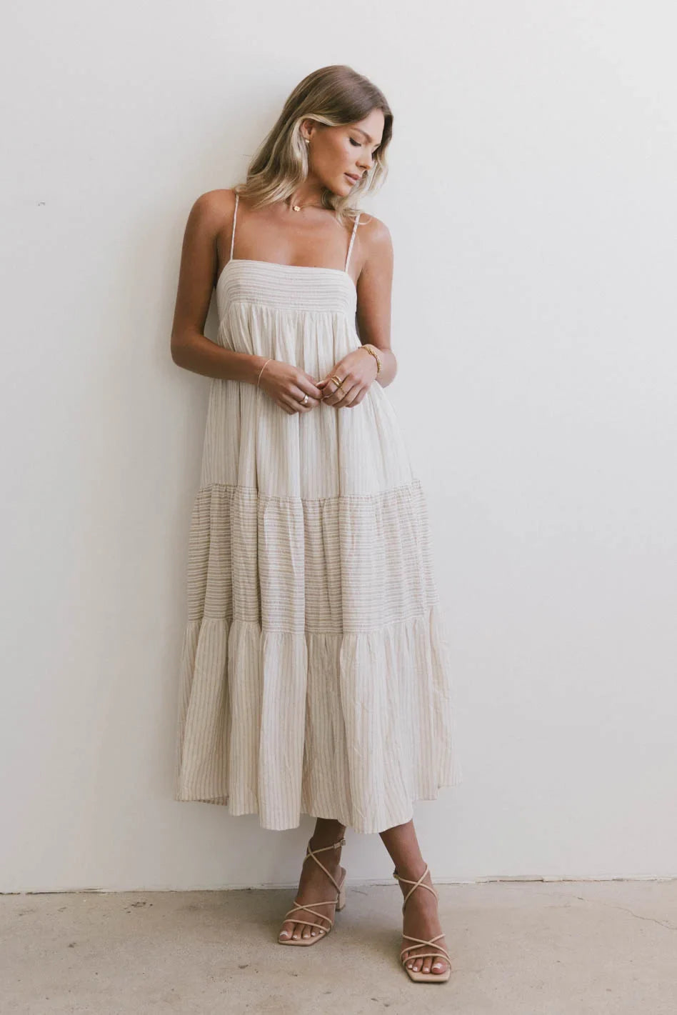 Striped Midi Dress in Natural J28708