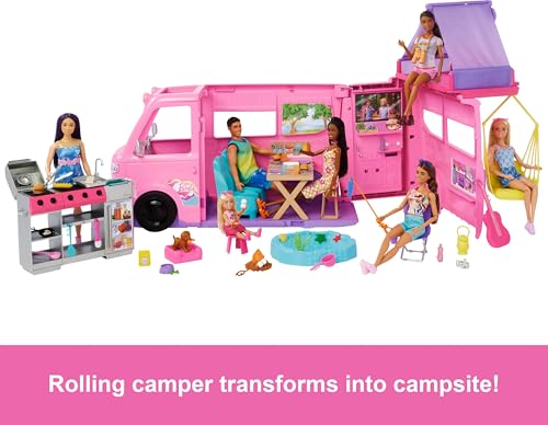 Dream Camper Playset with Roof Tent, Swing Chair, Fishing Pond, BBQ Grill & 60+ Accessories A7790