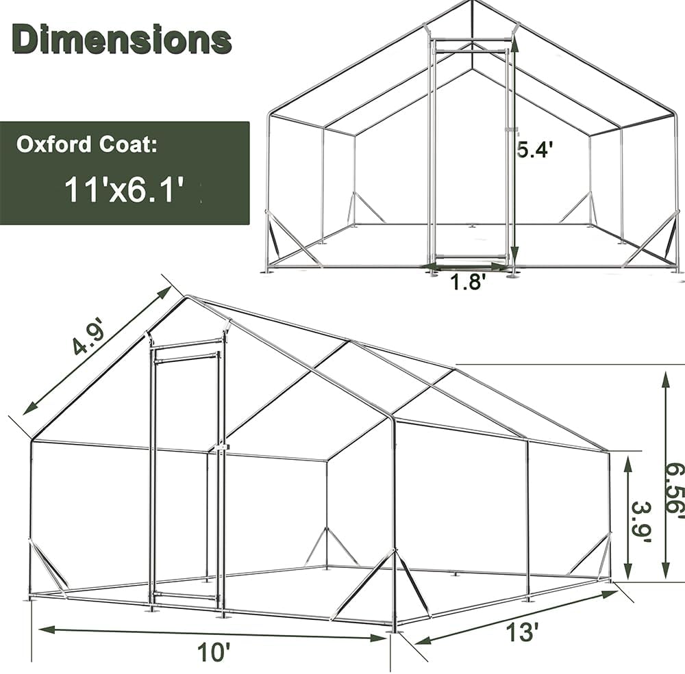 Large Metal Chicken Coop with Waterproof Cover (10' L x 13 W x 6.56' H) G704