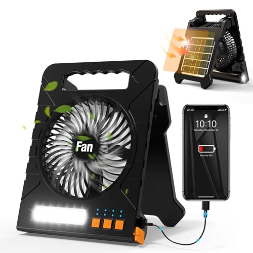 Solar Powered 4000mAh Portable Table Fan with LED Lantern P3816