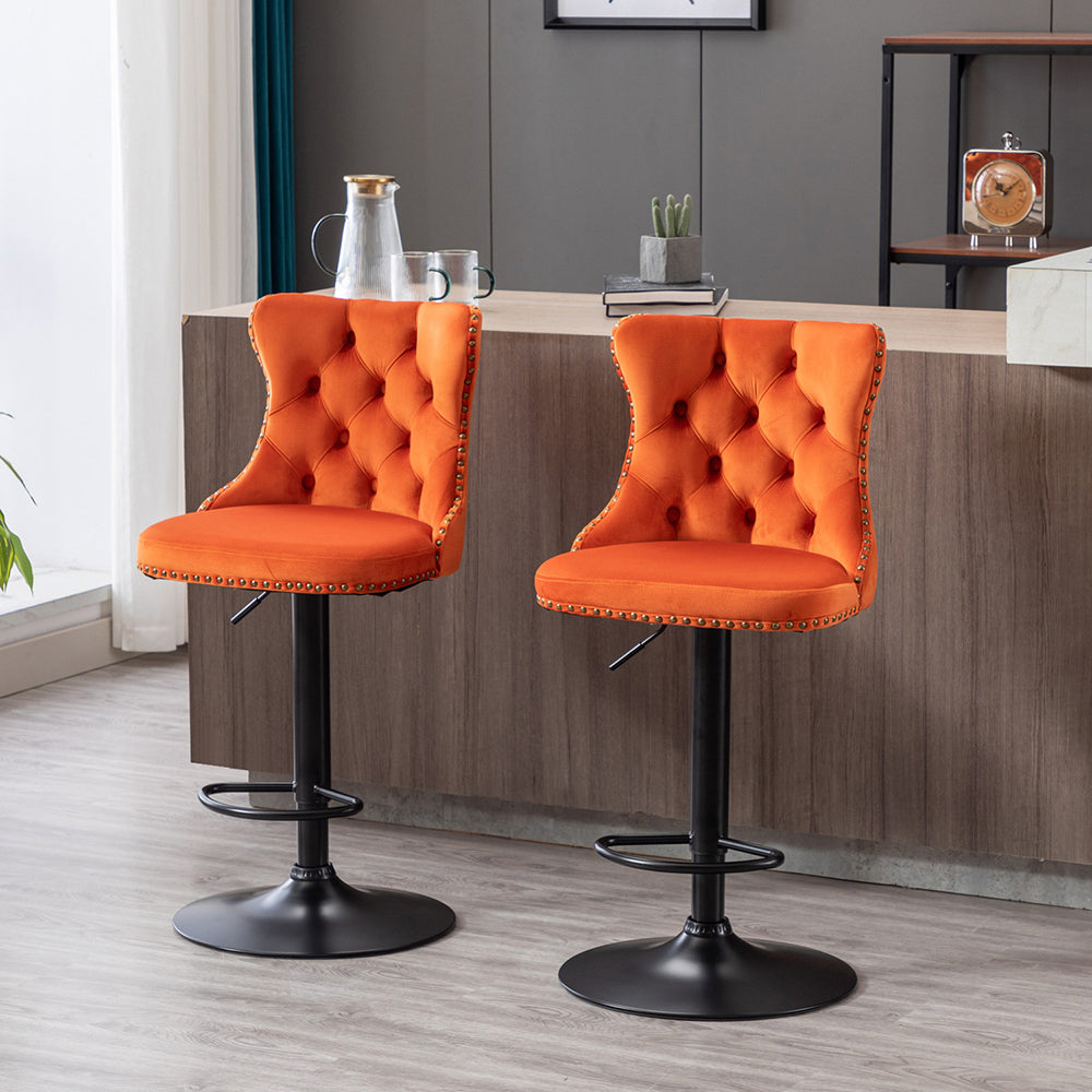 Velvet Swivel Bar Stools Set of 2 with Nailheads Trim B994