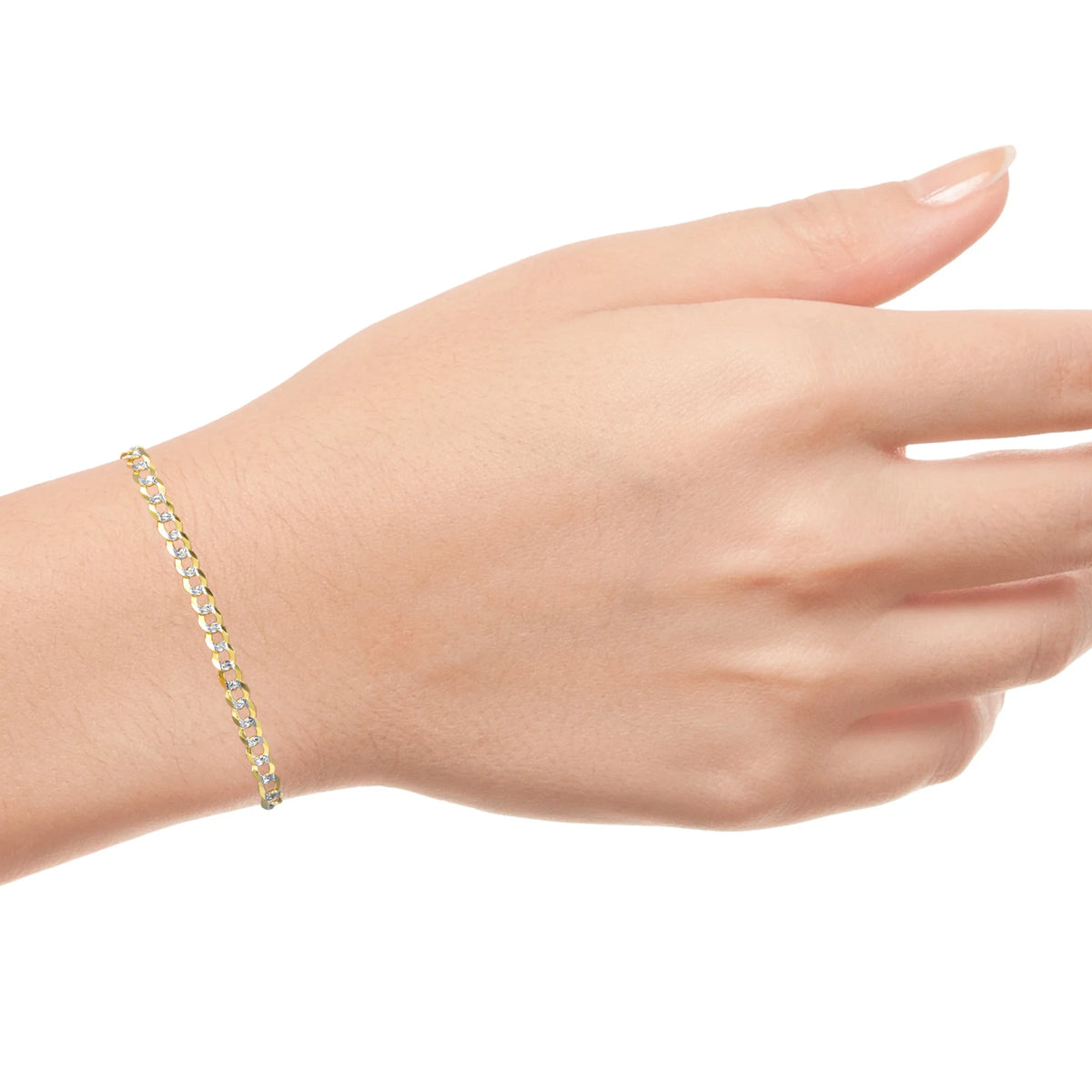 10k Yellow Gold Solid 5mm Cuban Chain Diamond Cut Pave Two Tone Bracelet M4930