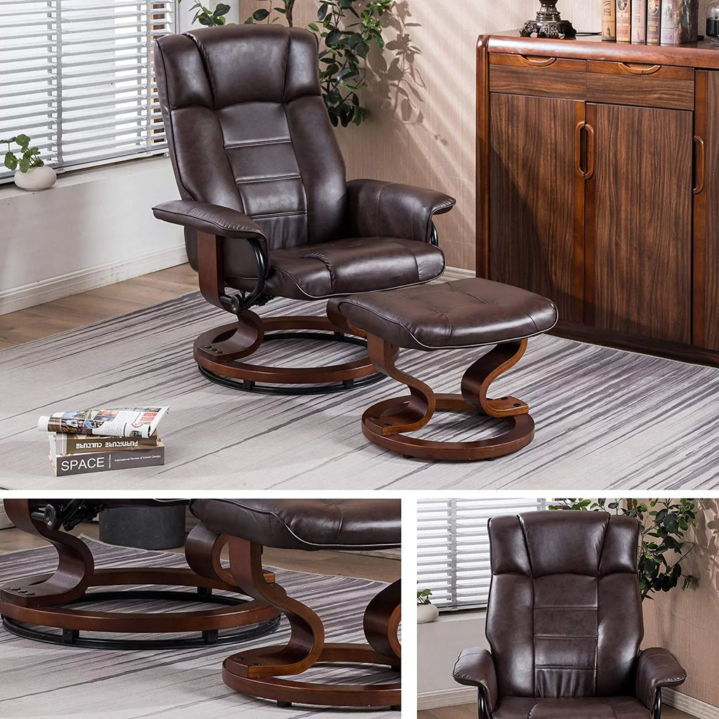 Cream White Faux Leather Swiveling Recliner Chair with Ottoman G3500
