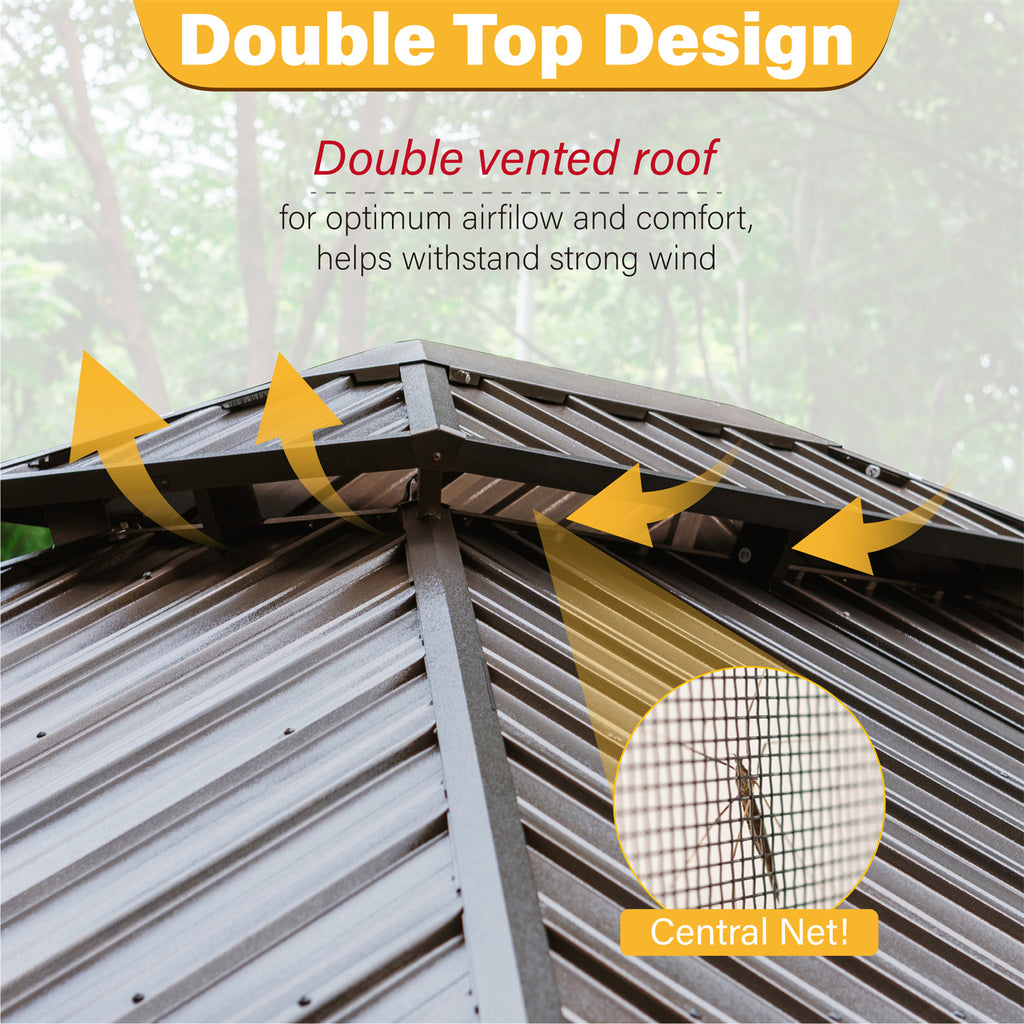 Brown Galvanized Steel Double Roof Patio Gazebo Y608