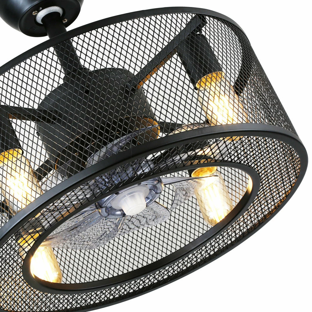 Caged Ceiling Fan Light with Remote J485863