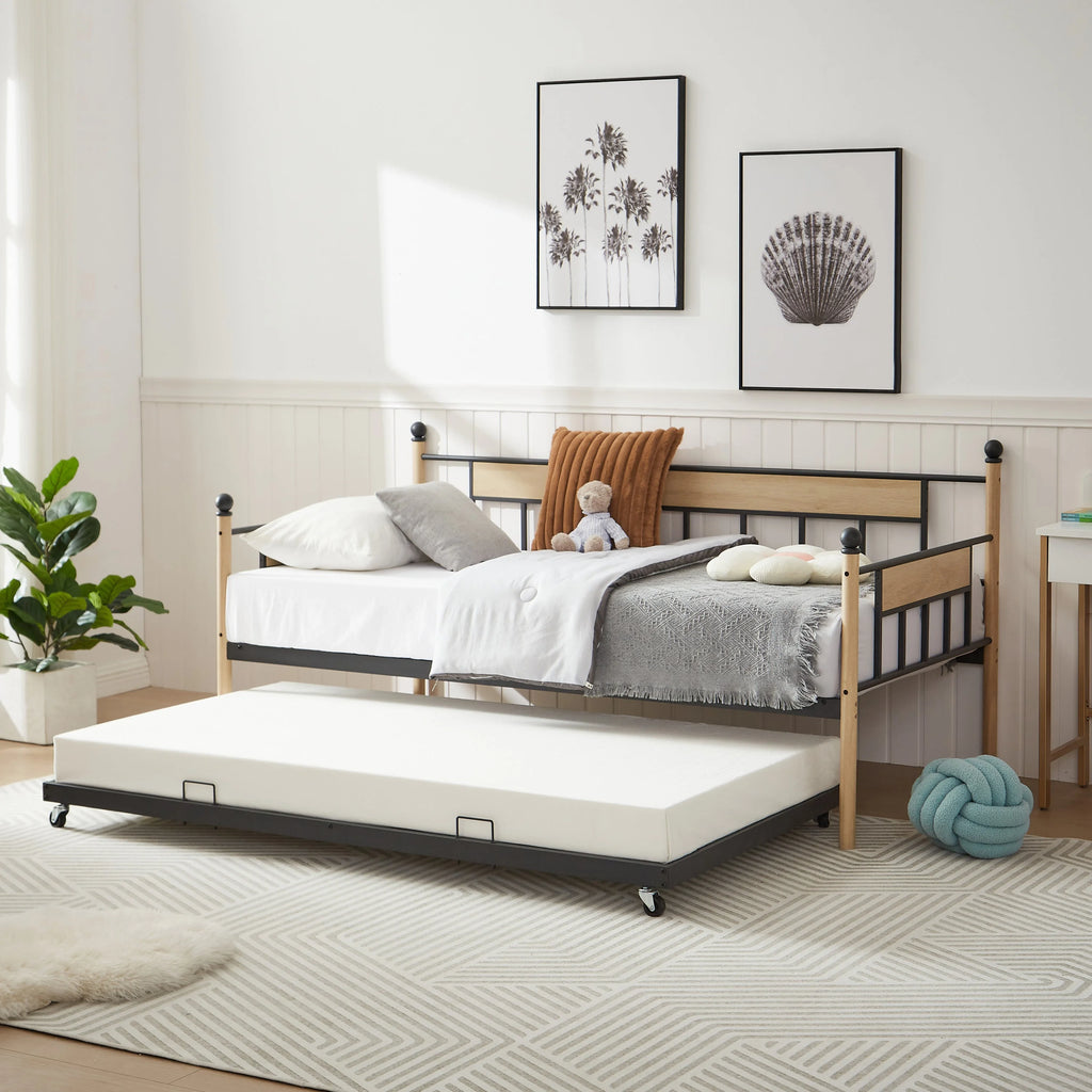 Twin Size Black Metal Daybed with Trundle O123758