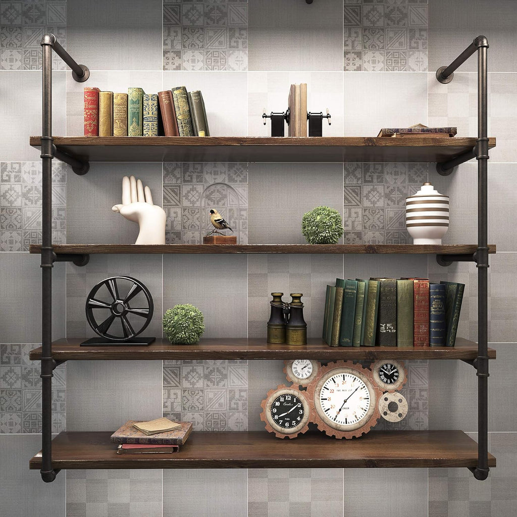 5 Tier Wall Mount Iron Pipe Shelf, 2 Pack 52 Inch Tall E364