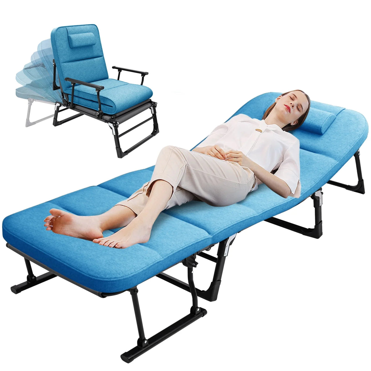 3 in 1 Folding Camping Cot Bed with Mattress & Pillow O173