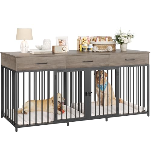 White 71" Wide Double Dog Crate with 3 Drawers Y281597