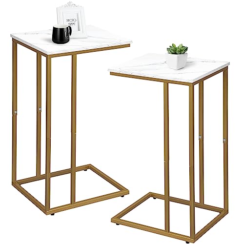 White Marble C Shaped Side Table Set of 2 R37908