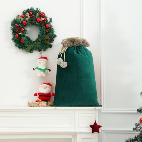 Reusable Drawstring Plush Christmas Gift Bag K621336