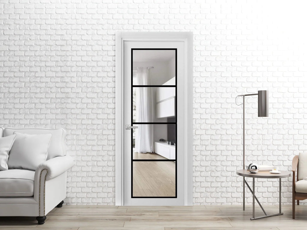White Silk Clear Glass Single French Door Q64181