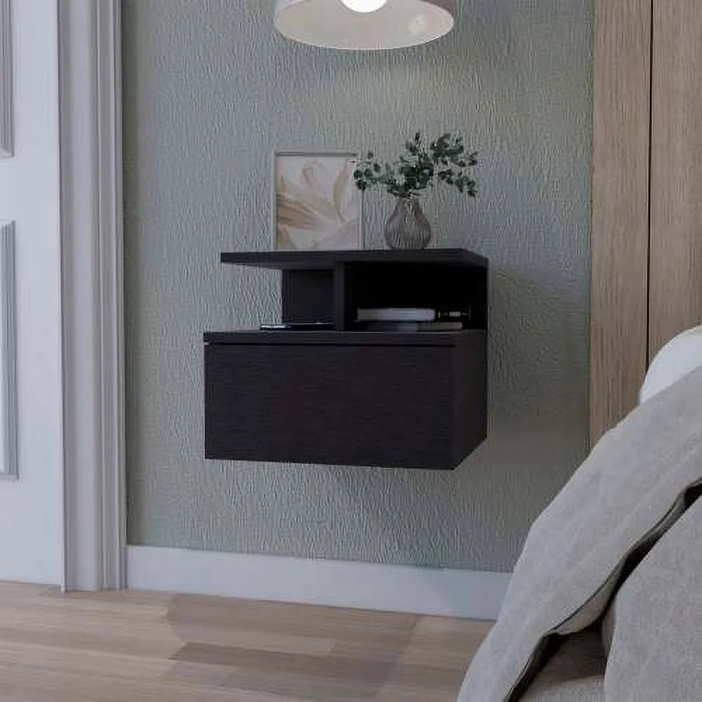 Floating Nightstand with 2-Tier Shelf and 1-Drawer Y3362