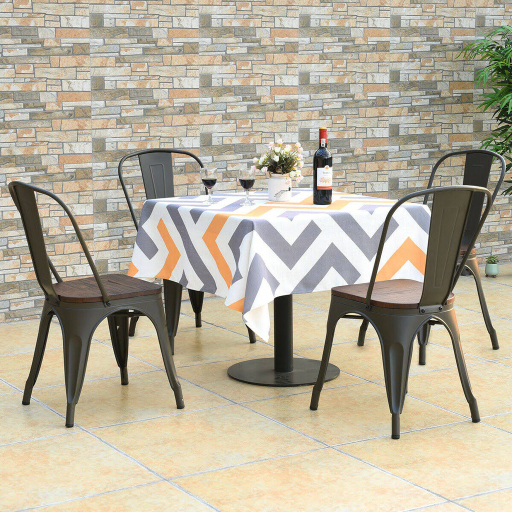 Set of 4 Metal Dining Chair Wood Seat D948407