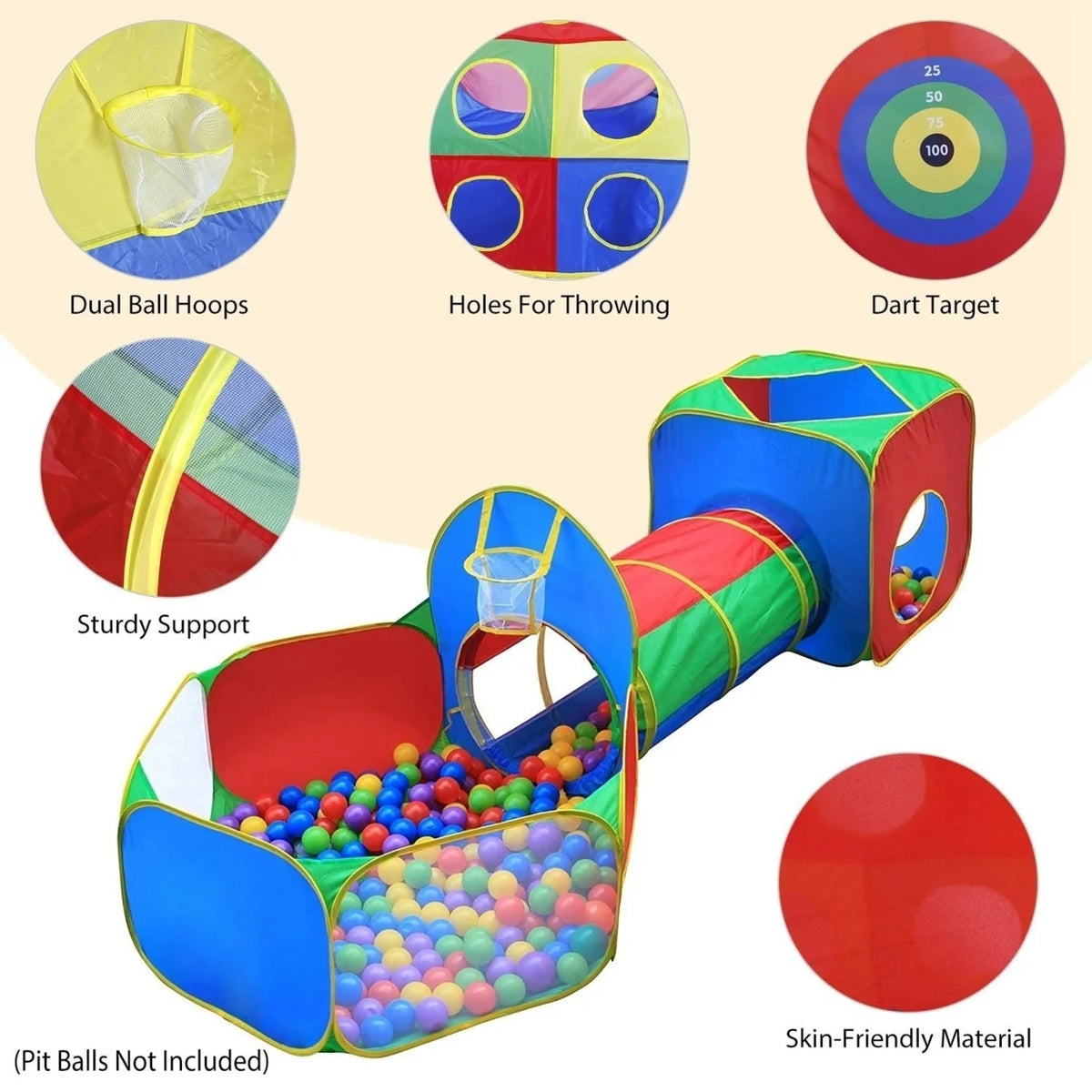 5Pcs Kids Ball Pit Tents Pop Up Playhouse with 2 Crawl Tunnel & 2 Tent H824