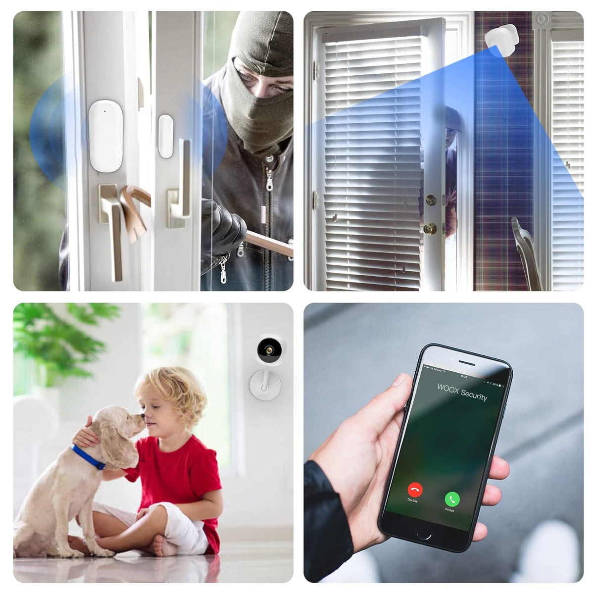 Wireless Home Security System 4 Pieces Kit with Indoor Camera Y817010